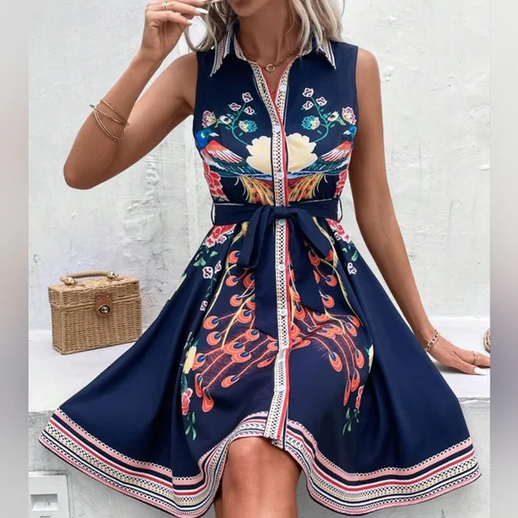 PRICE DROP!! Gorgeous Floral Print Belted Shirt Dress - Picture 4 of 5